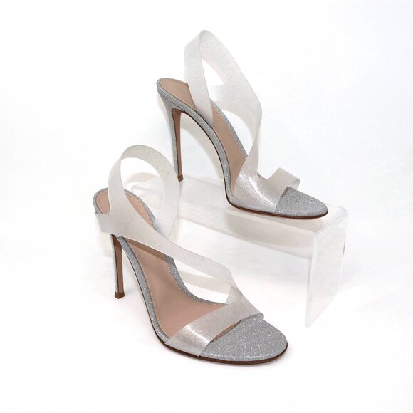 NEW Gianvito Rossi "Metropolis" 105 Glass Glitter Plexi Slingback Sandal Heels - Picture 7 of 16